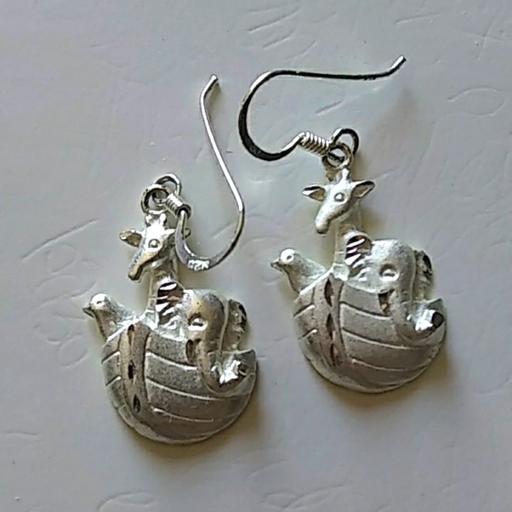 925 Sterling Solid Silver Noah's Ark Earrings - image 1